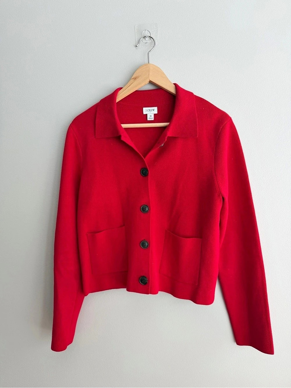 J.Crew Emilie Patch-Pocket Sweater Lady Jacket Red Medium Like New
